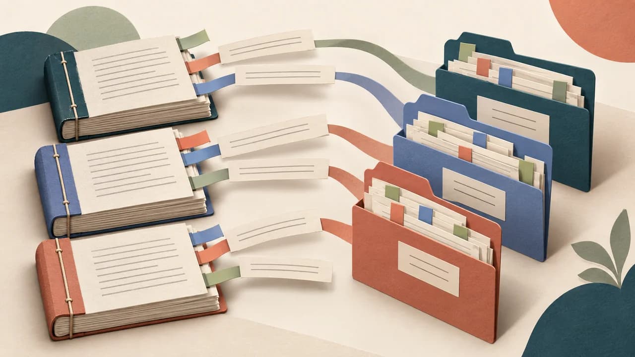 Transcrições de entrevistas são codificadas e reorganizadas em temas interpretativos ligados aos excertos
