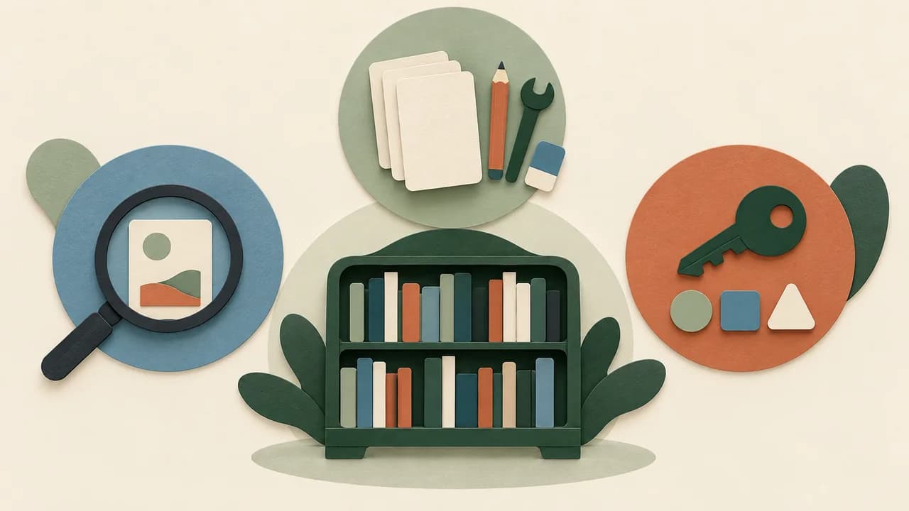 Papéis de leitura, edição e administração ficam distribuídos ao redor da biblioteca comum.