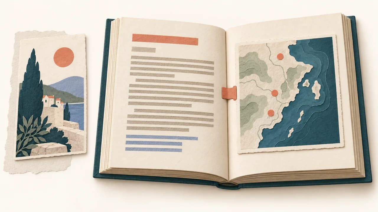 Uma ilustração inicialmente isolada é aproximada do parágrafo que a interpreta, enquanto um elemento decorativo permanece fora do fluxo.