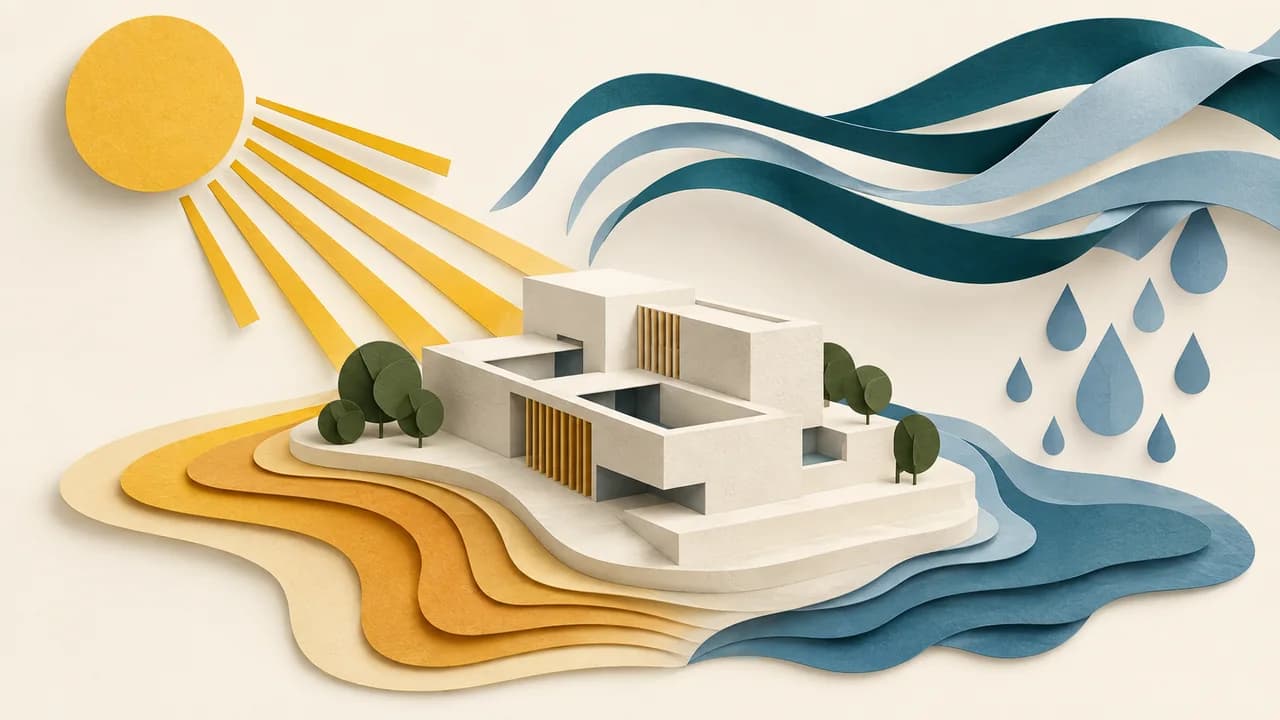 Variáveis de temperatura, umidade, vento e sol convergem para uma maquete arquitetônica