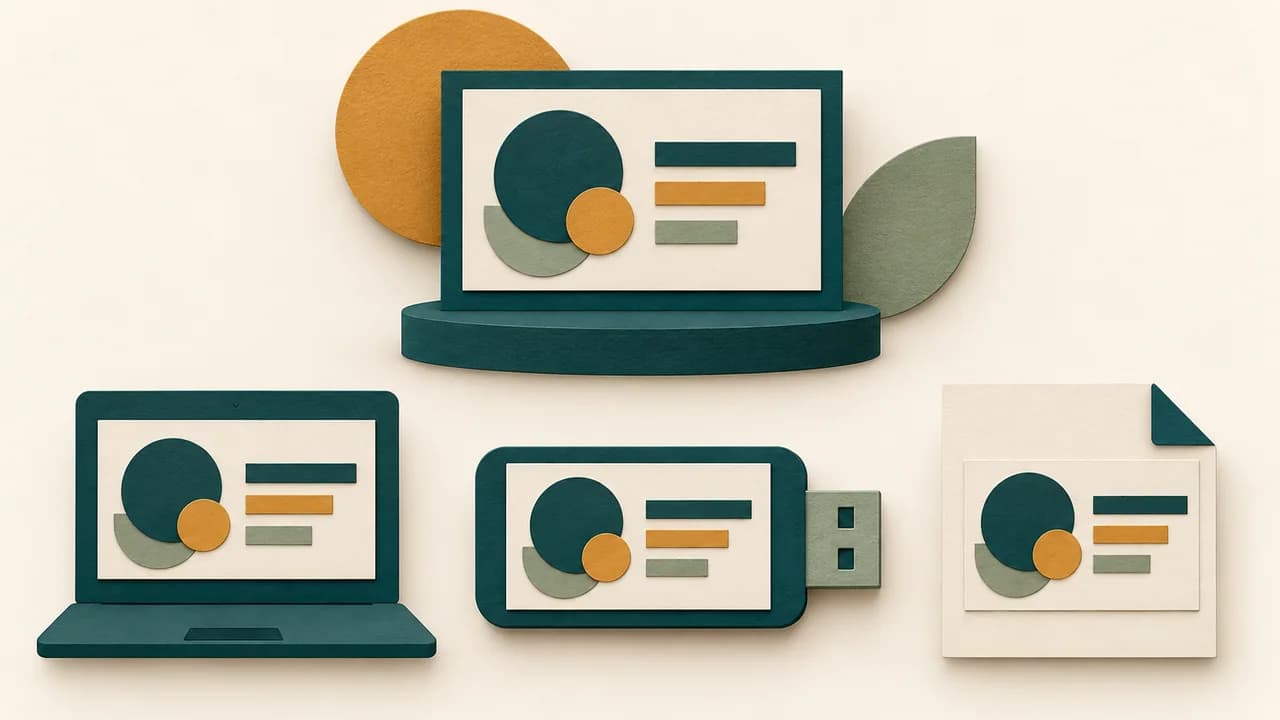 Um arquivo principal alimenta duas cópias espelhadas e um PDF, todos visualmente alinhados.