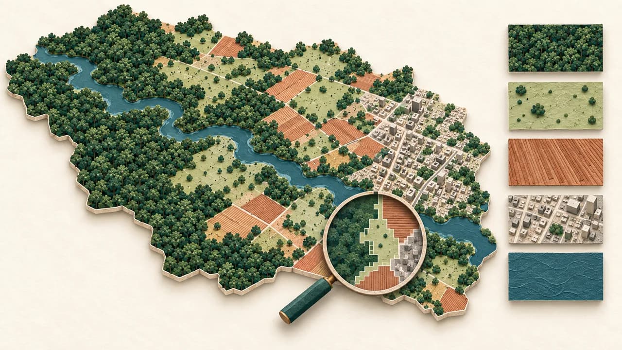 Mosaico de cobertura da terra se relaciona a amostras de textura que representam classes distintas.