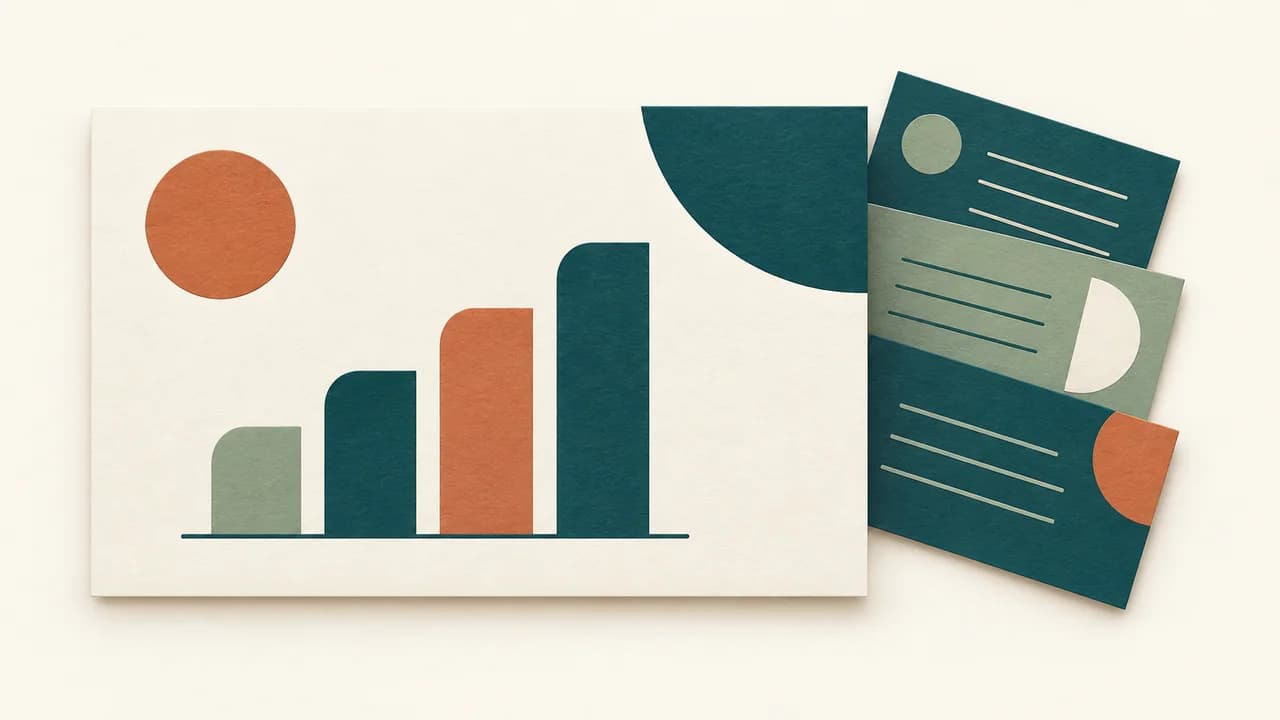Dois planos de papel separam o slide público dos cartões privados usados como gatilhos da fala.